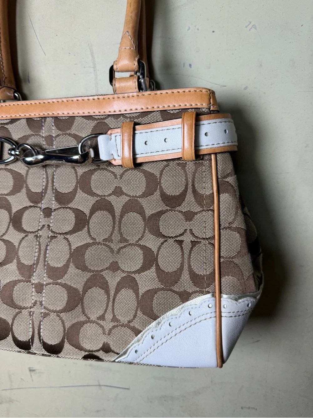 Coach Signature Hampton Buckle Belted Satchel Y2K Blue Leather Jacquard Bag